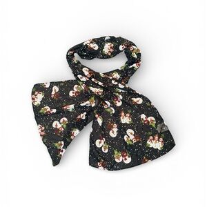 Never Used Lightweight Festive Snowman Black Scarf 100% Polyester Soft Silky